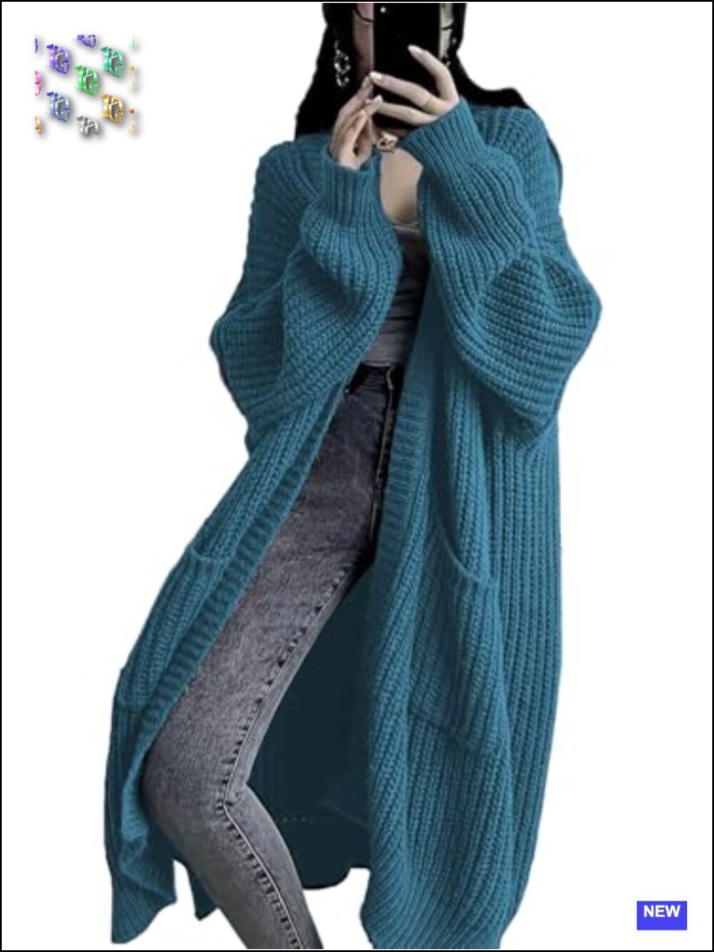 Open Front Oversized Long Cardigan Sweater Duster with Pockets Chunky Cable Knit - Picture 1 of 6